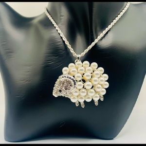 Large Rhinestone Pearl Sheep Necklace